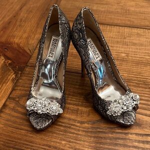 Badgley Mischka Black Lace Embellished Heels